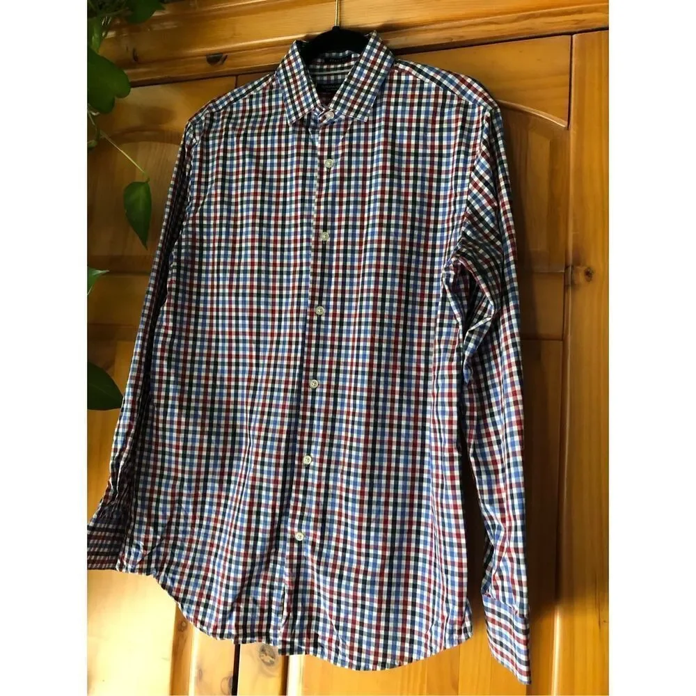 BANANA REPUBLIC 120s SUPIMA COTTON Plaid Multi Button up Shirt SZ M
